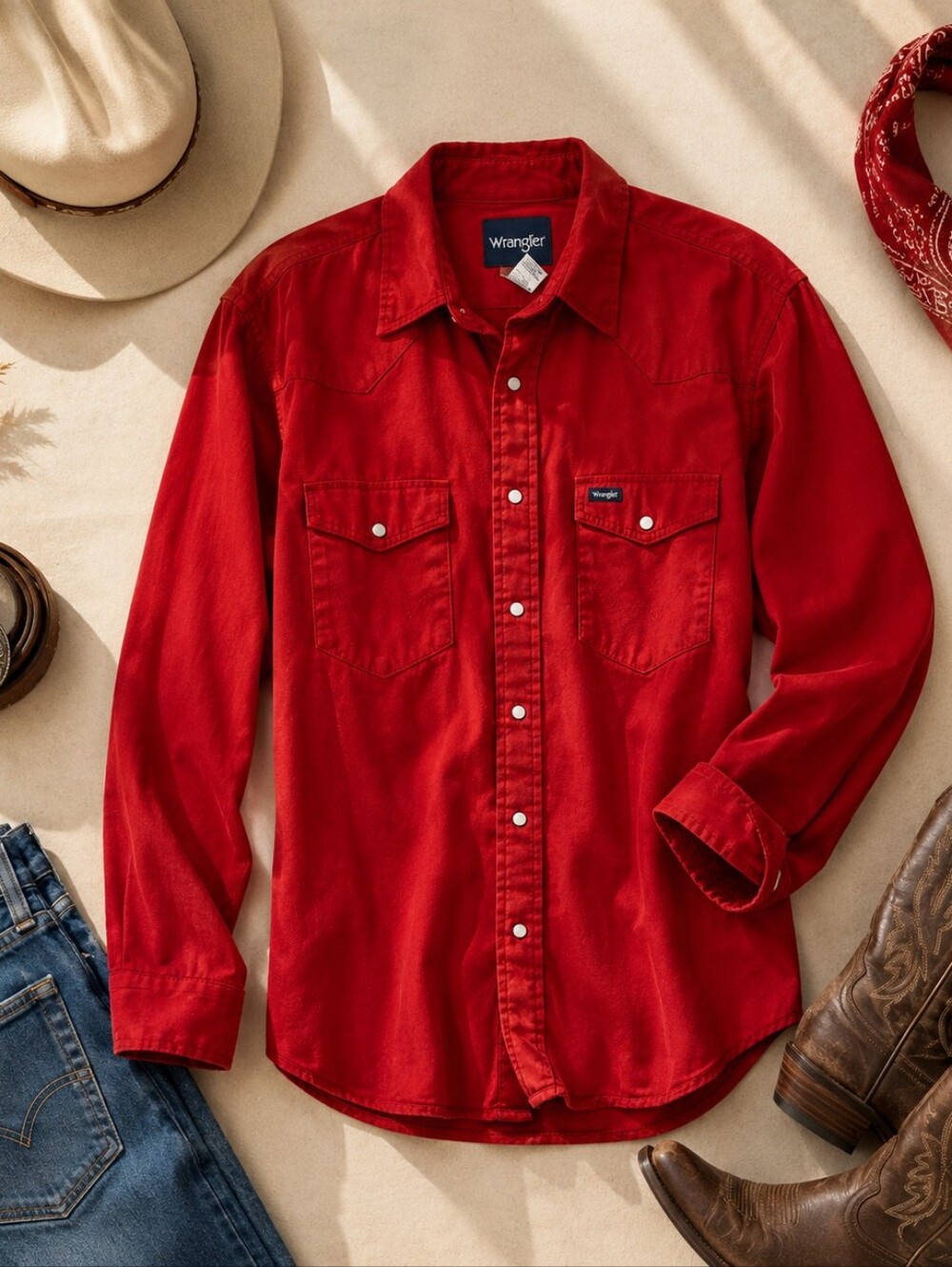 Wrangler Vibrant Red Western Brushhopper Pearl Snap Shirt. Mens XXL